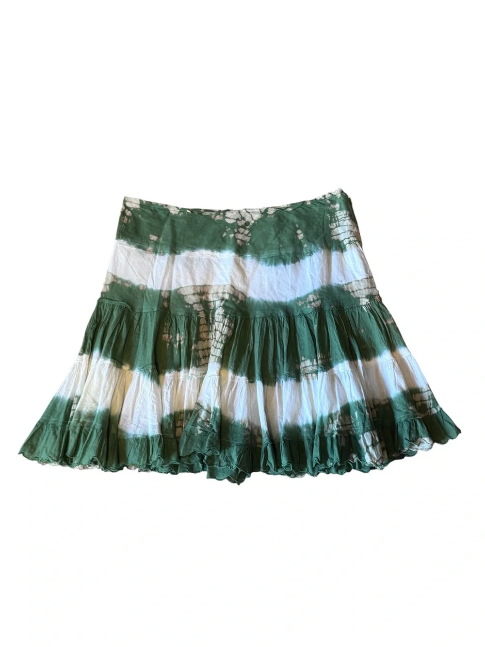 Chaudry Green and White Tie-Dye Tiered Skirt